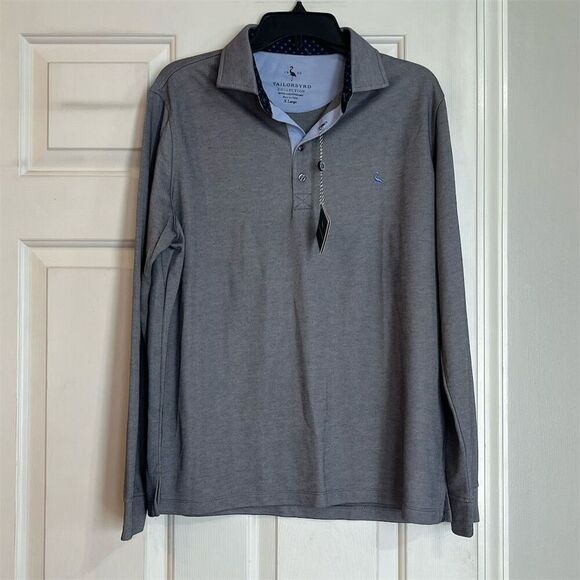 TailorByrd Men's XL Gray Long Sleeve Polo Shirt Casual Collared Top - Picture 1 of 9